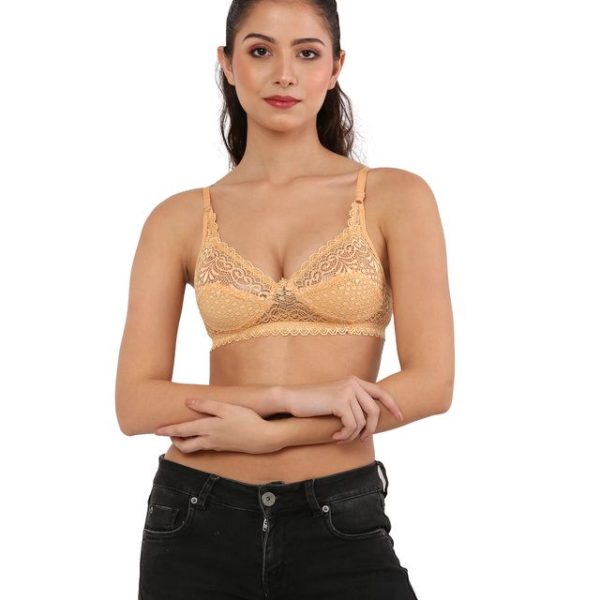 Solid Net Bralette for Women – Beige, Non-Padded & Comfortable | Flirty Fits