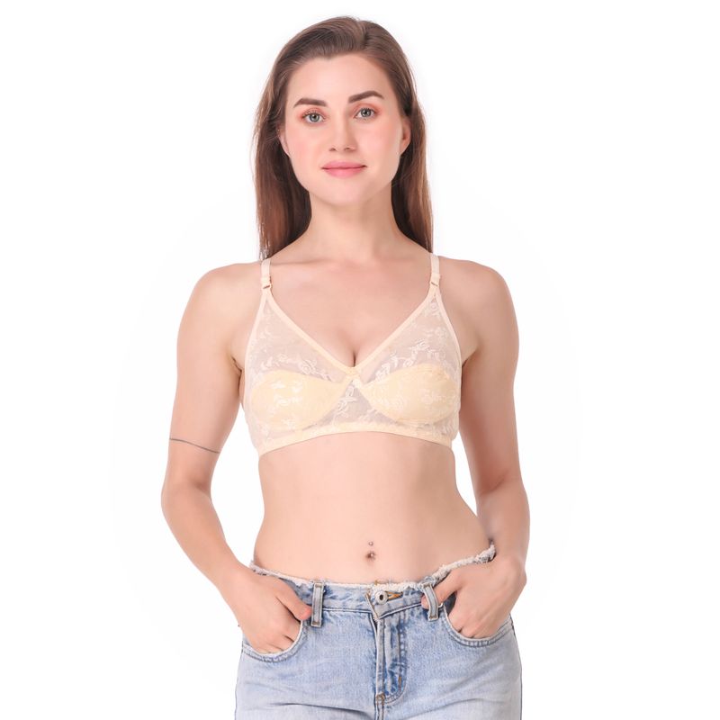 Light Beige Lace Everyday Bra – Non-Wired & Breathable