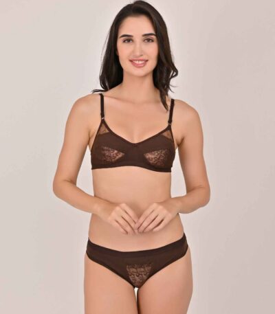 Pink Self Design Lingerie Set – Bra & Panty for Women