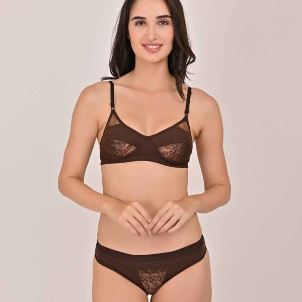Pink Self Design Lingerie Set – Bra & Panty for Women